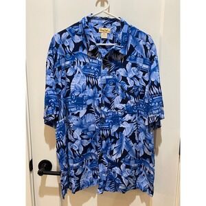 Panama Jack Men's Hawaiian Short Sleeve Shirt. Blue /White Floral/Truck Design.